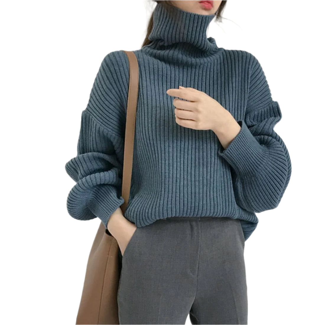 Solid Colour Turtleneck Outer Wear Pullover Casual Sweater Beige - Free Size - Beige Free Size