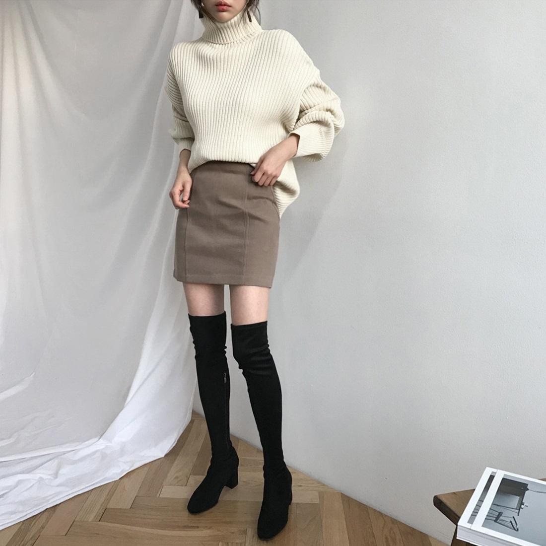 Solid Colour Turtleneck Outer Wear Pullover Casual Sweater Beige - Free Size - Beige Free Size