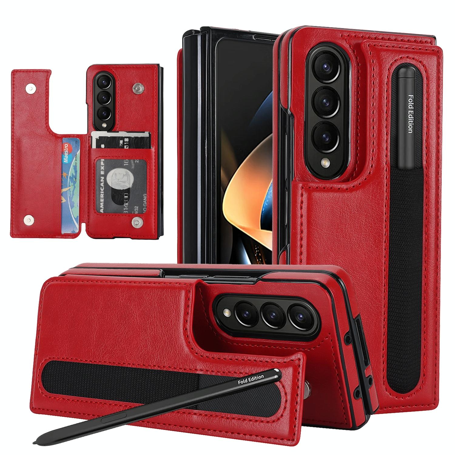 For Samsung Galaxy Z Fold4 5G Double Buckle Foldable Phone Case With Pen Slot - Black