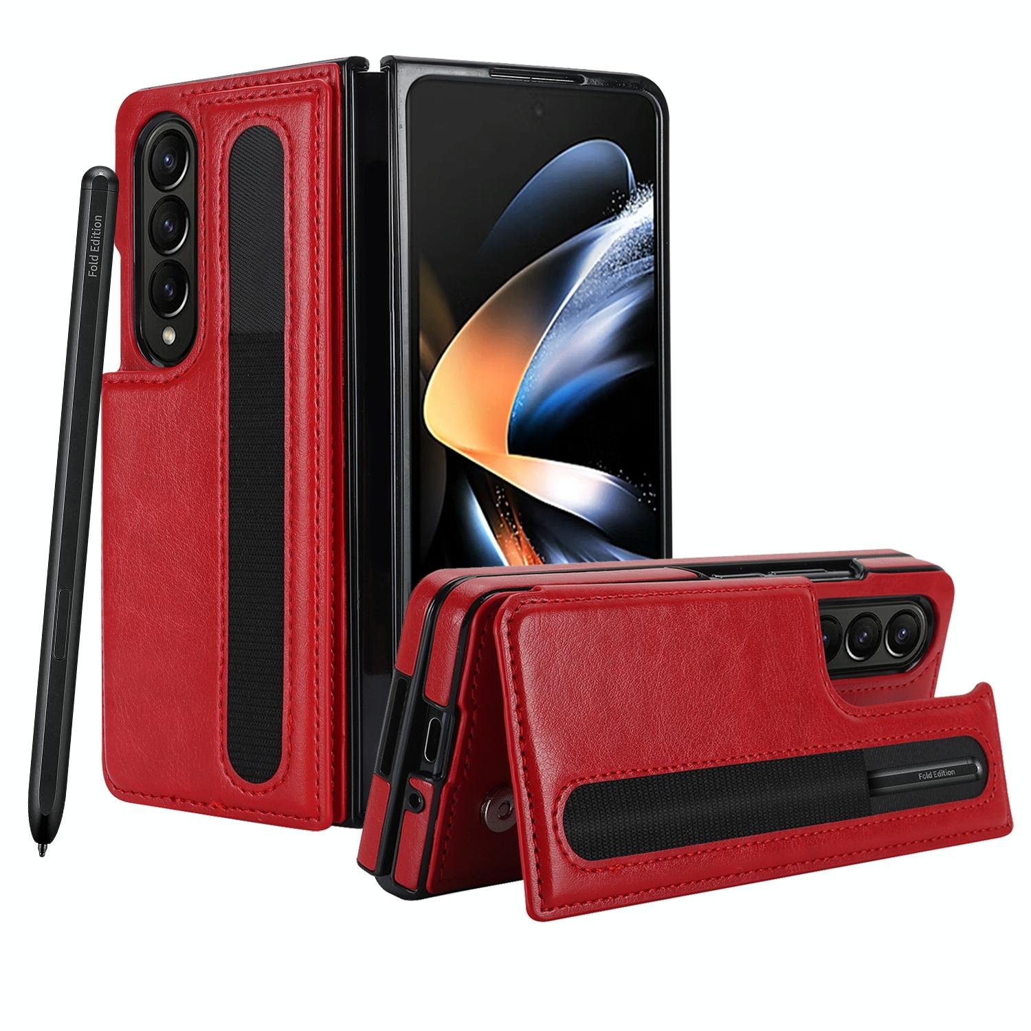 For Samsung Galaxy Z Fold4 5G Double Buckle Foldable Phone Case With Pen Slot - Black