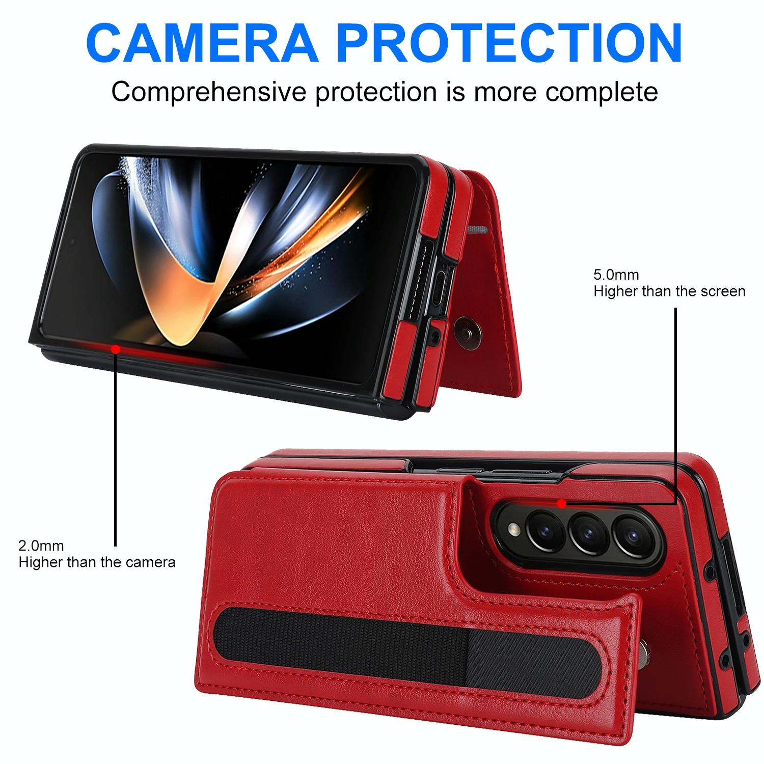 For Samsung Galaxy Z Fold4 5G Double Buckle Foldable Phone Case With Pen Slot - Black