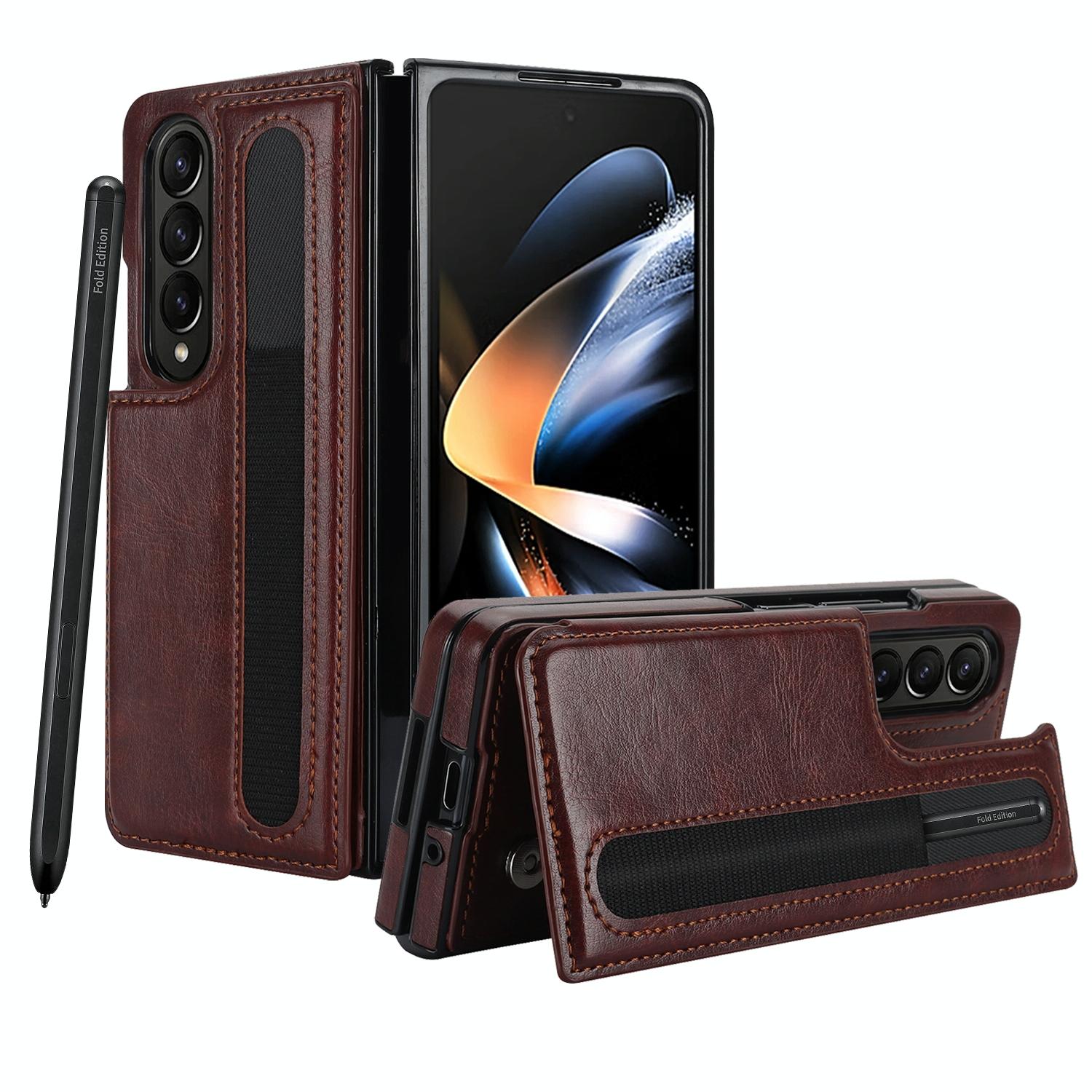 For Samsung Galaxy Z Fold4 5G Double Buckle Foldable Phone Case With Pen Slot - Black