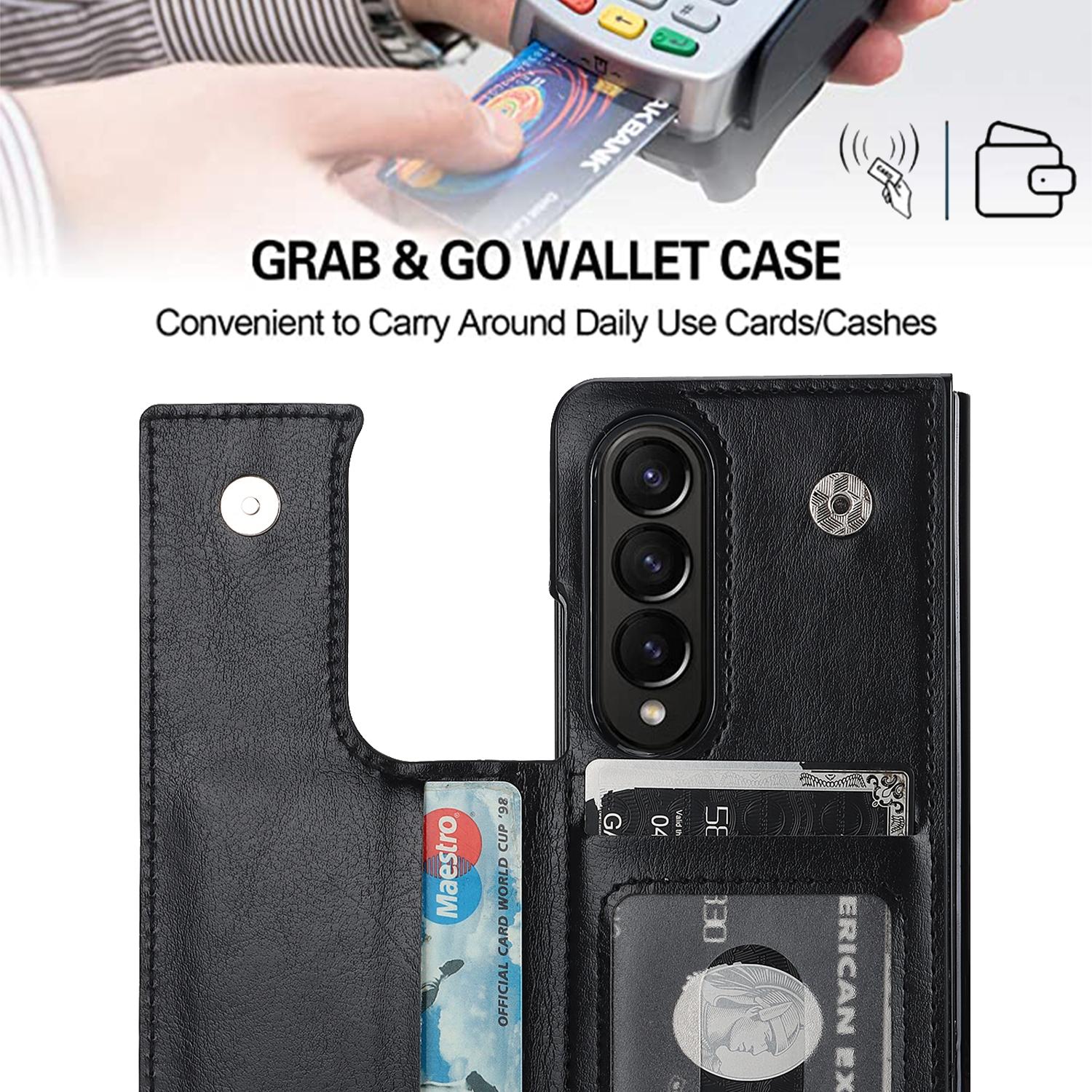 For Samsung Galaxy Z Fold4 5G Double Buckle Foldable Phone Case With Pen Slot - Black