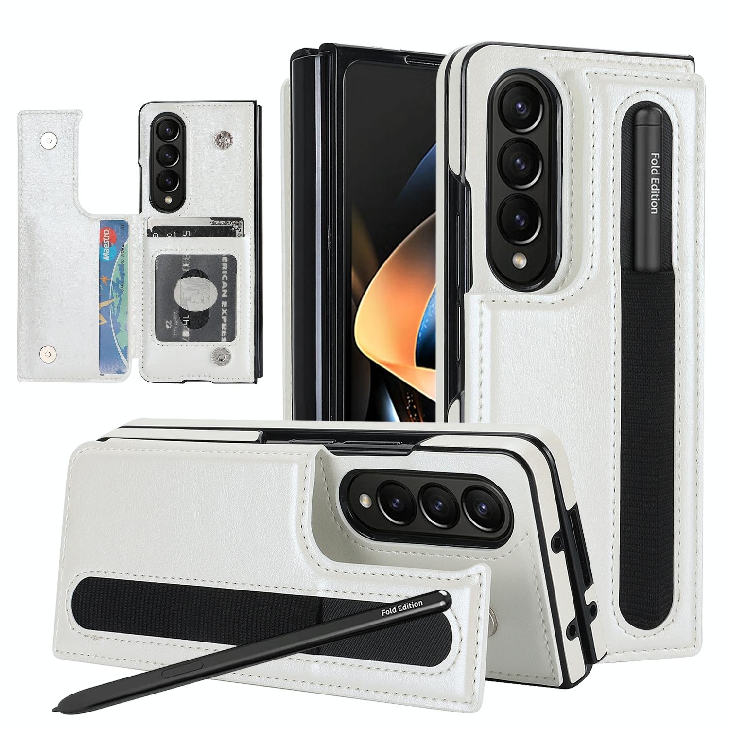 For Samsung Galaxy Z Fold4 5G Double Buckle Foldable Phone Case With Pen Slot - Black