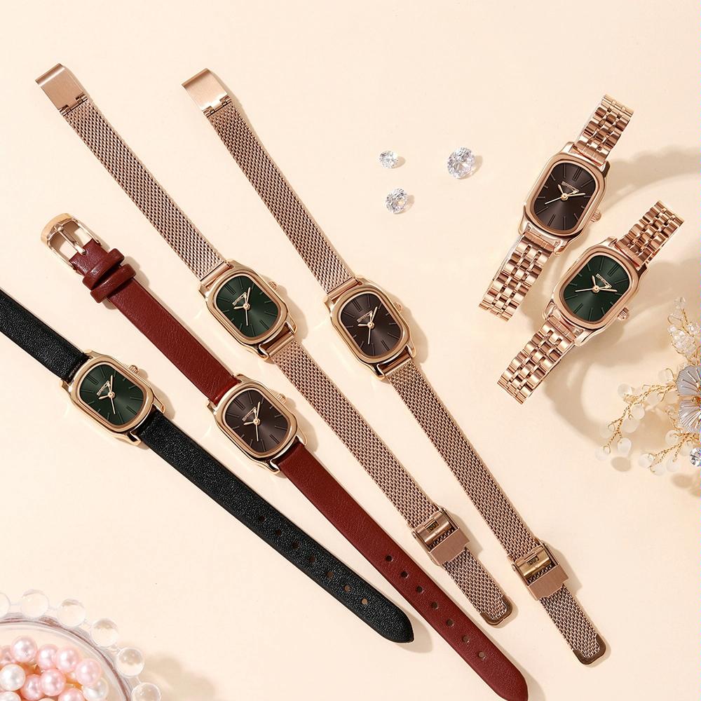Waterproof Women Quartz Watch with Mini Dial and Steel Band - Green