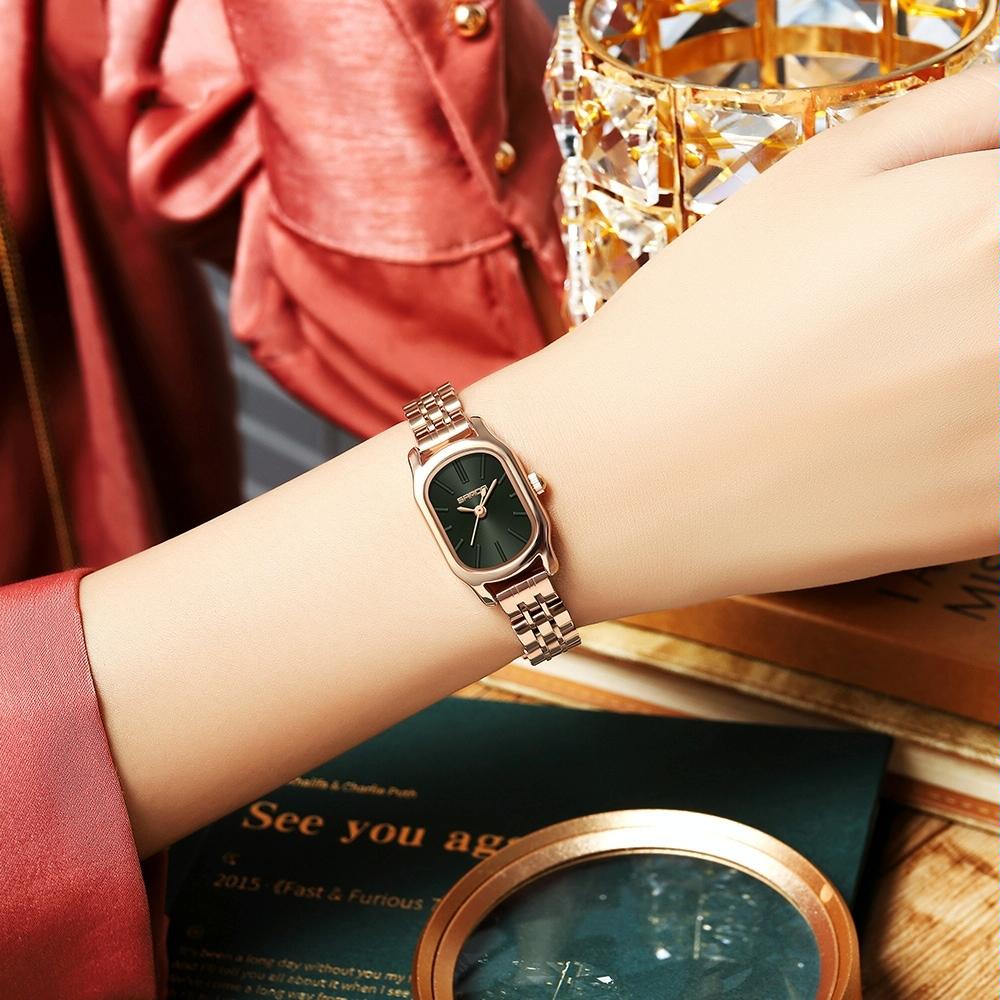 Waterproof Women Quartz Watch with Mini Dial and Steel Band - Green