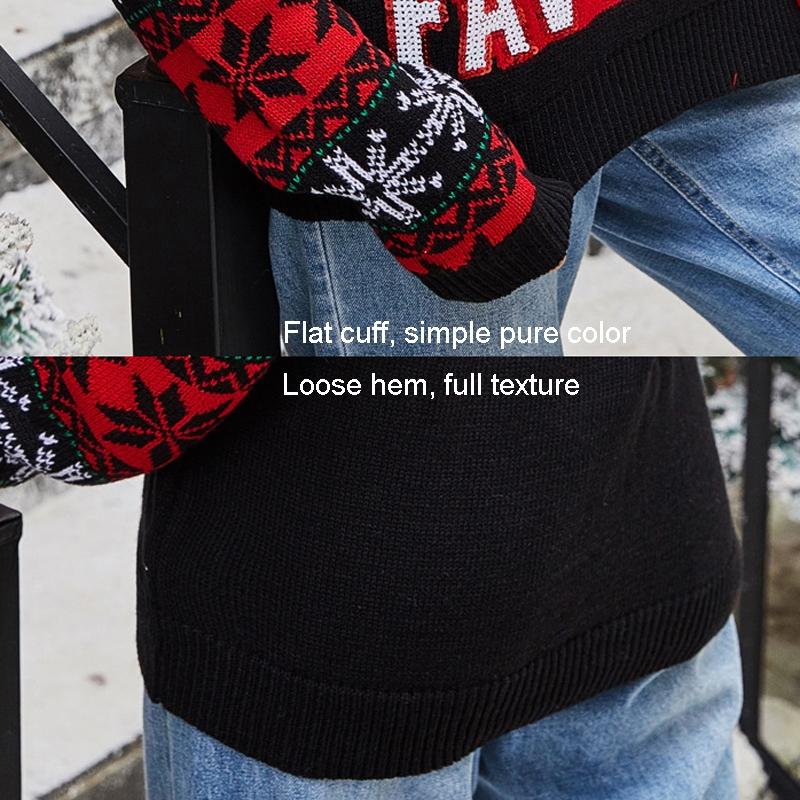 Christmas Women Pullover Sweater Santa Claus Embroidery Crew Neck Knit Sweater - Black - S