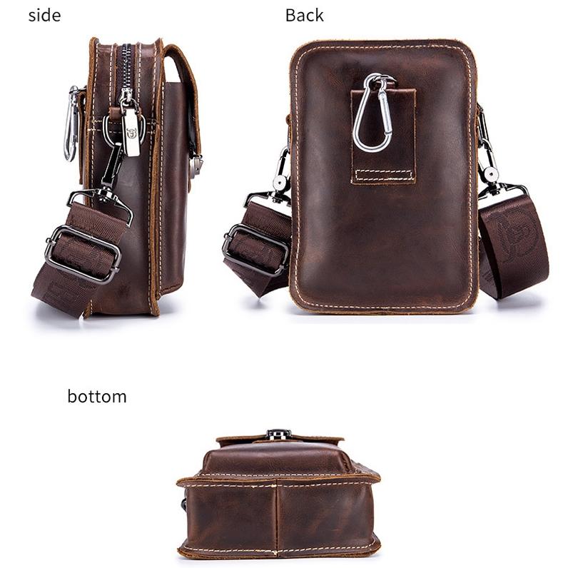 Men First Layer Cowhide Waist Bag Multi Function - Brown