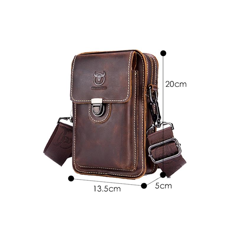 Men First Layer Cowhide Waist Bag Multi Function - Brown