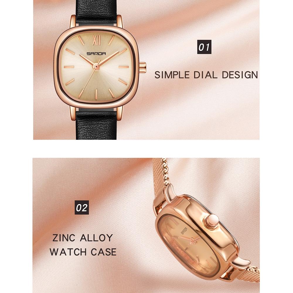Women Oval Dial Quartz Watch with Simple Bar Scale - Belt Black