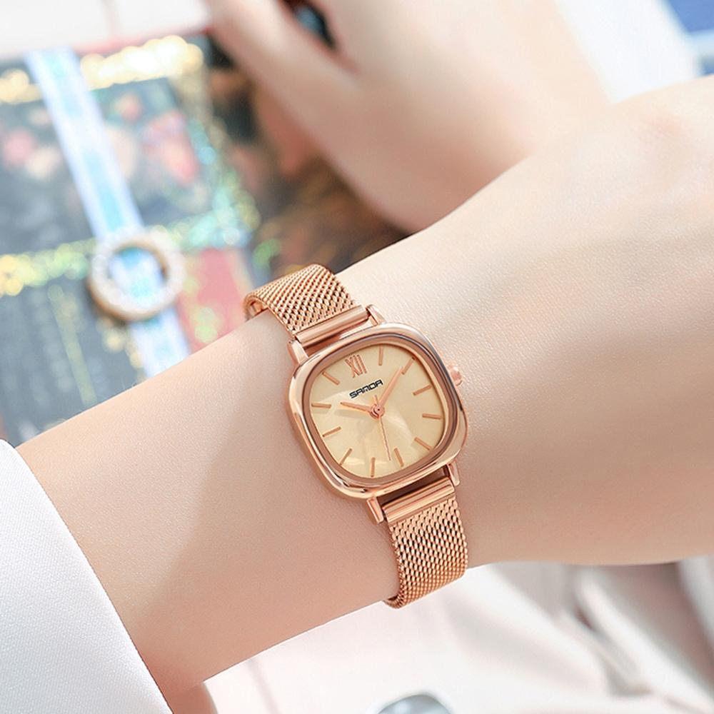 Women Oval Dial Quartz Watch with Simple Bar Scale - Belt Black