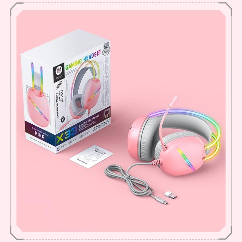 Rgb Light Gaming Headset 2M Cable - Pink