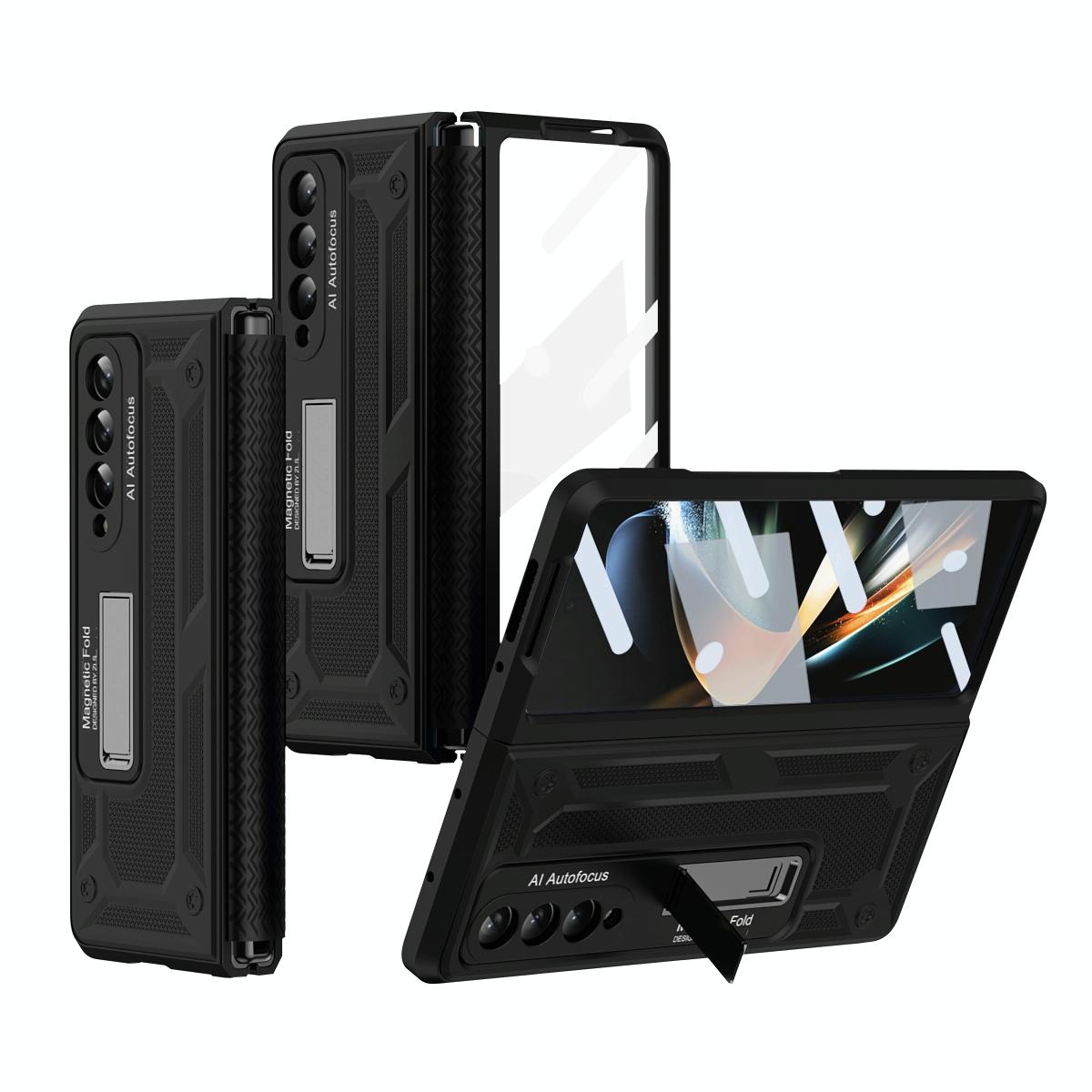For Samsung Galaxy Z Fold4 5G Telescopic Hinge Foldable Phone Case With Stand - - Black