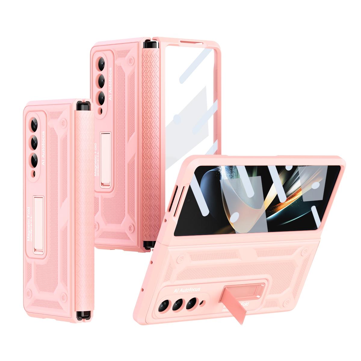 For Samsung Galaxy Z Fold4 5G Telescopic Hinge Foldable Phone Case With Stand - - Black