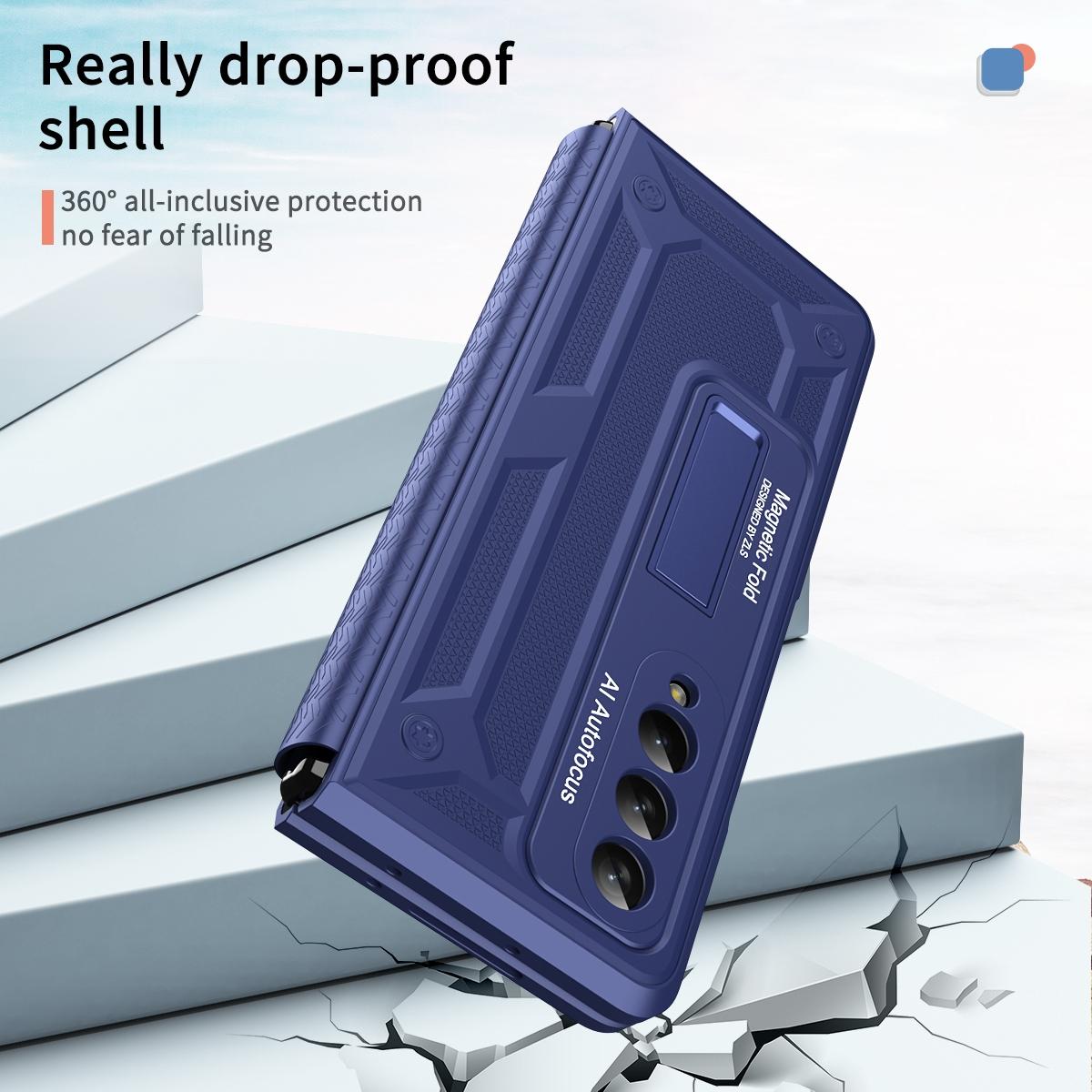 For Samsung Galaxy Z Fold4 5G Telescopic Hinge Foldable Phone Case With Stand - - Black
