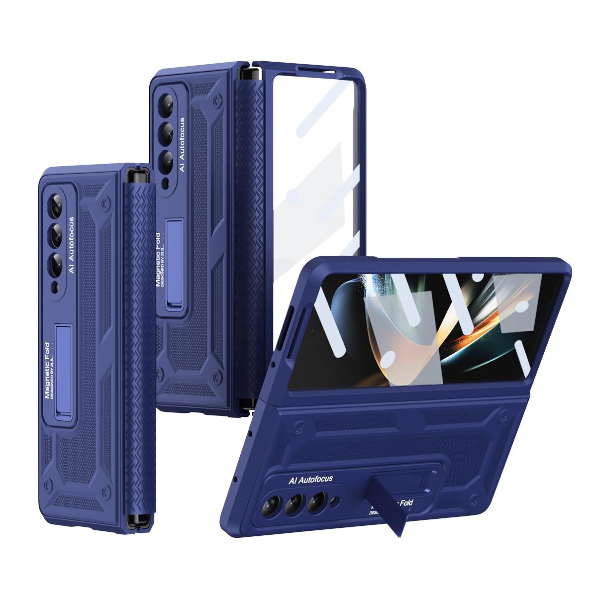 For Samsung Galaxy Z Fold4 5G Telescopic Hinge Foldable Phone Case With Stand - - Black