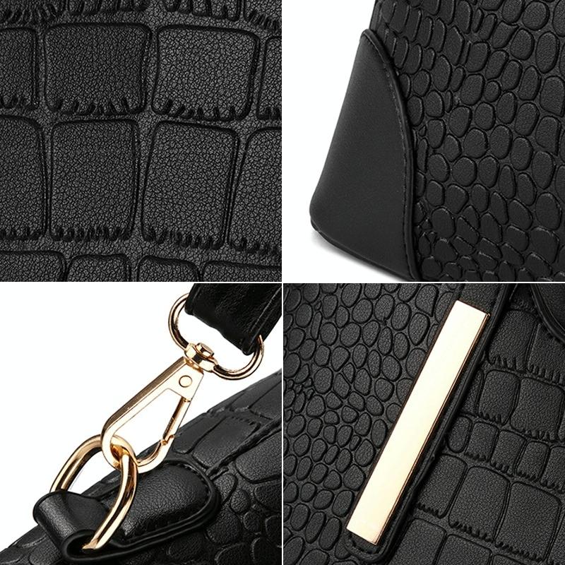 Vintage 2-in-1 Messenger Bag with Crocodile Pattern and Leather Wallet - Dark Blue