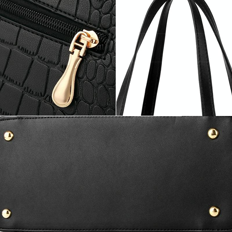 Vintage 2-in-1 Messenger Bag with Crocodile Pattern and Leather Wallet - Dark Blue