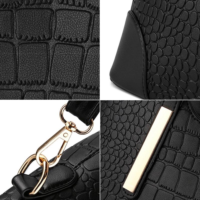 Vintage 2-in-1 Messenger Bag with Crocodile Pattern and Leather Wallet - Dark Blue