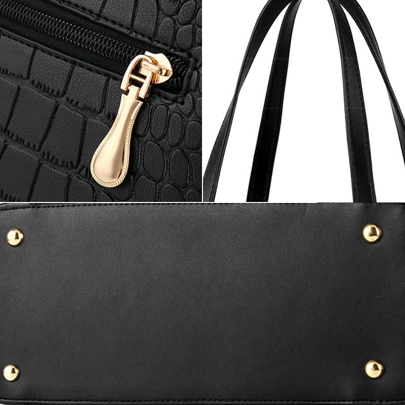 Vintage 2-in-1 Messenger Bag with Crocodile Pattern and Leather Wallet - Dark Blue