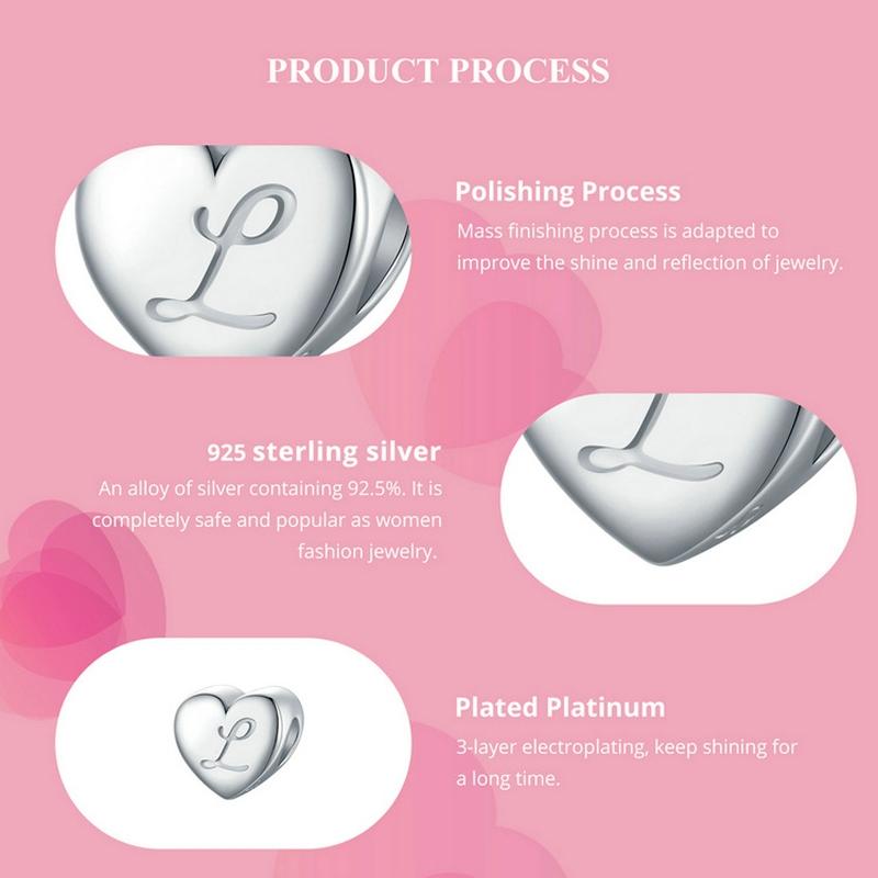 925 Sterling Silver Platinum Plated Love Letters Diy Beads In - O