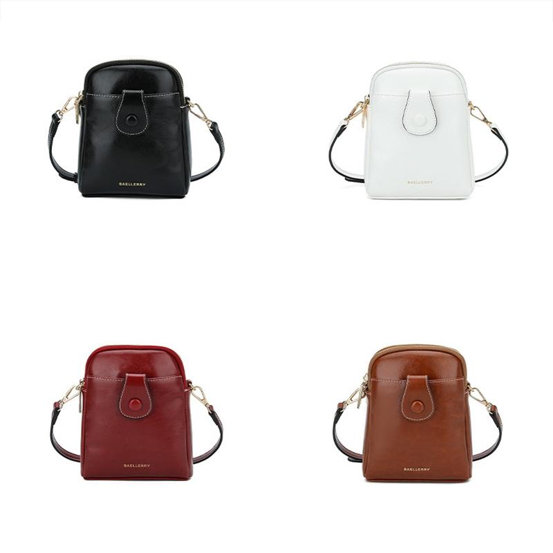 Oil Wax Leather Double Zip Crossbody Phone Bag - Black