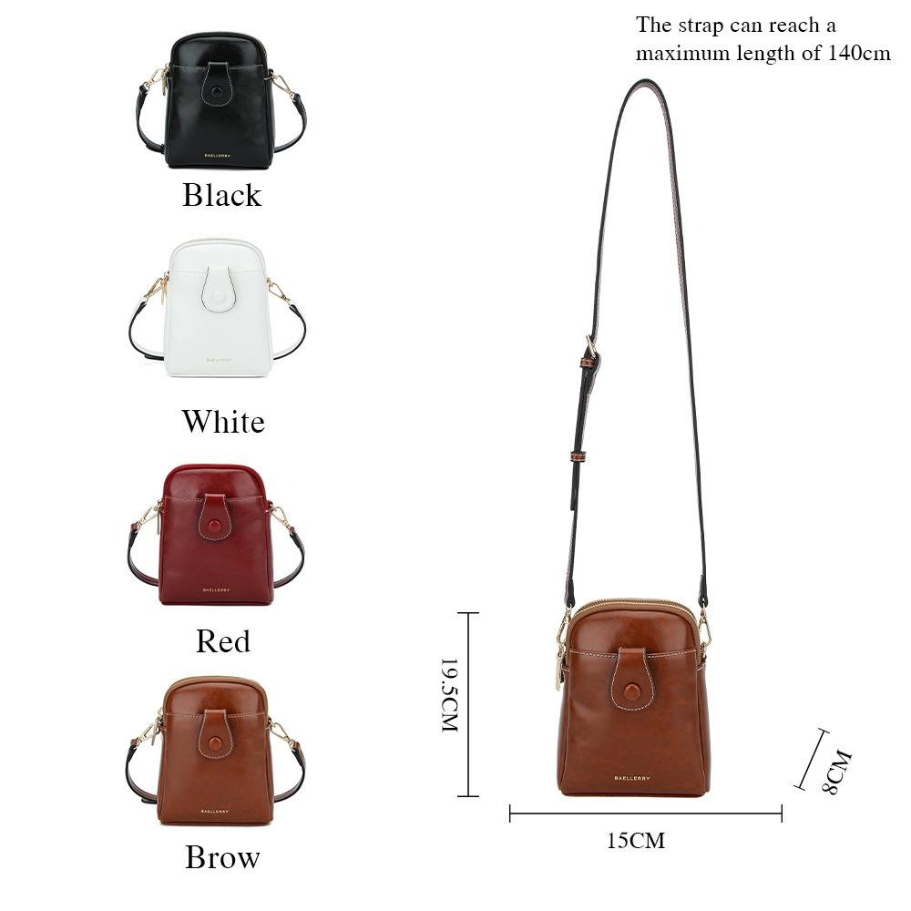 Oil Wax Leather Double Zip Crossbody Phone Bag - Black