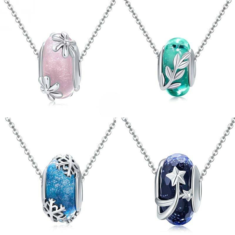 925 Sterling Silver Seasonal Glass Bead Bracelet Charms - Pink