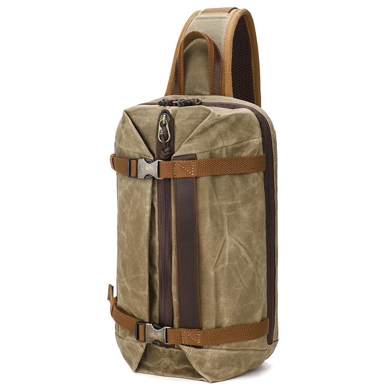 Retro Waxed Canvas Chest Bag Large Capacity Shoulder Crossbody Bag For Men - Khaki