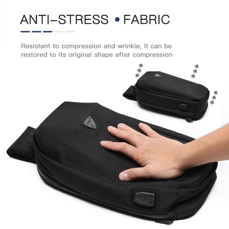 Waterproof Men Chest Bag Usb Charging Port Anti Theft Oxford Cloth Messenger Bag - Black