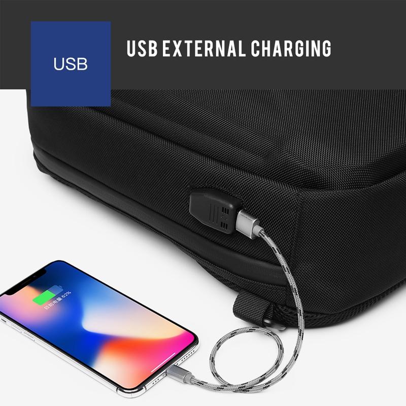 Waterproof Men Chest Bag Usb Charging Port Anti Theft Oxford Cloth Messenger Bag - Black