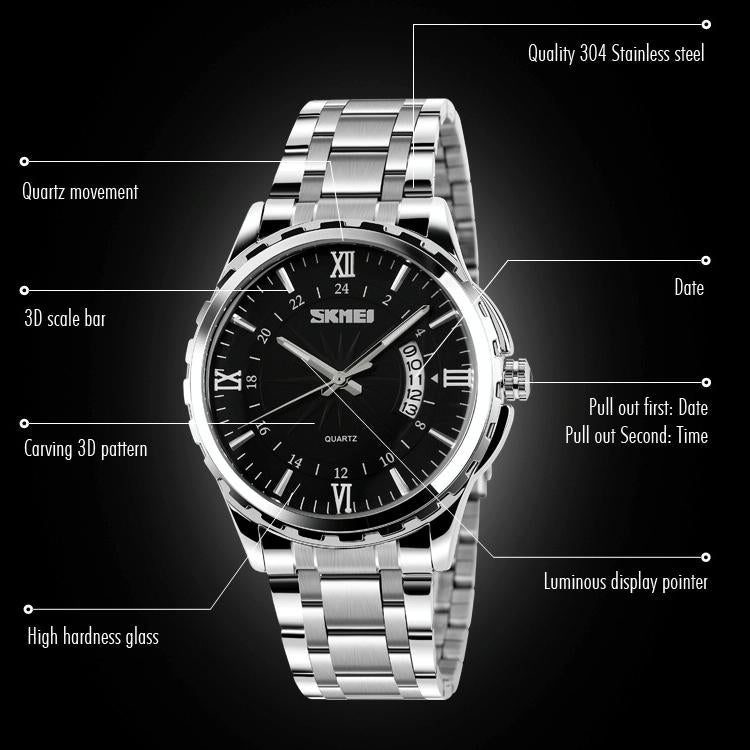 Waterproof Silver Shell Quartz Watch - Multifunctional Outdoor Fashion - Black