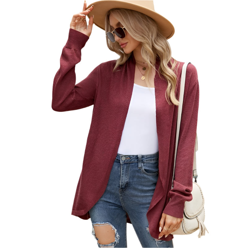Women Mid-Length Sweater Jacket Temperament Loose Knitted Cardigan - Black - M