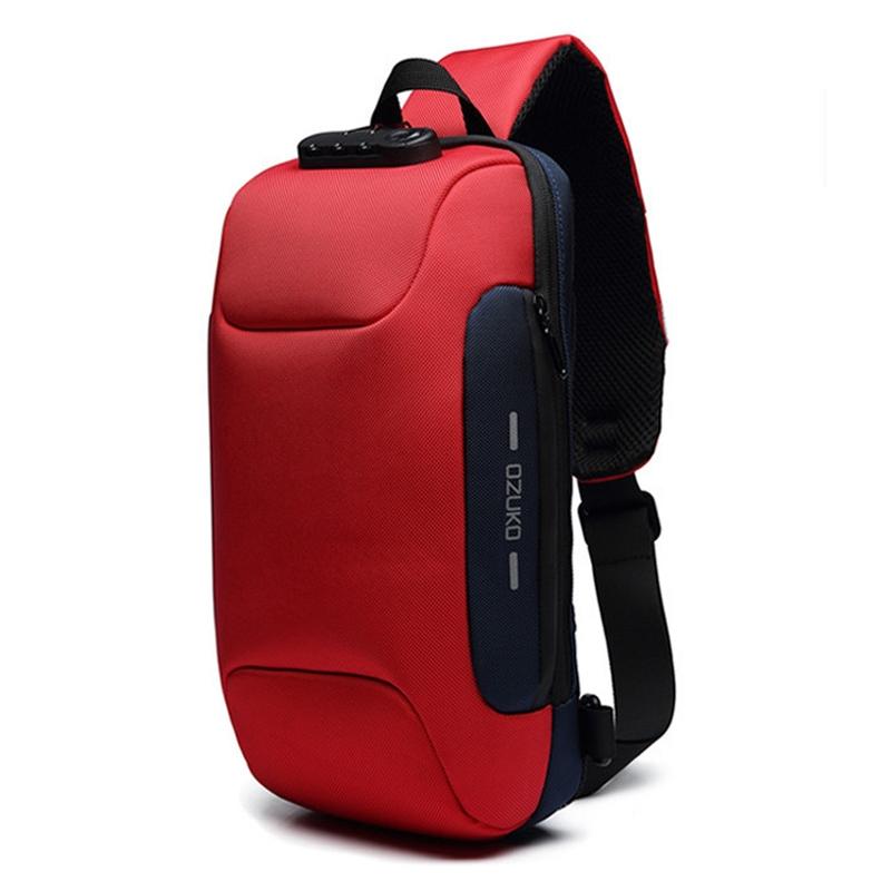 Waterproof Anti Theft Chest Bag Usb Charging Port Large Size - Black