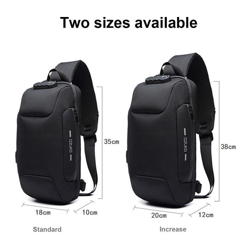 Waterproof Anti Theft Chest Bag Usb Charging Port Large Size - Black