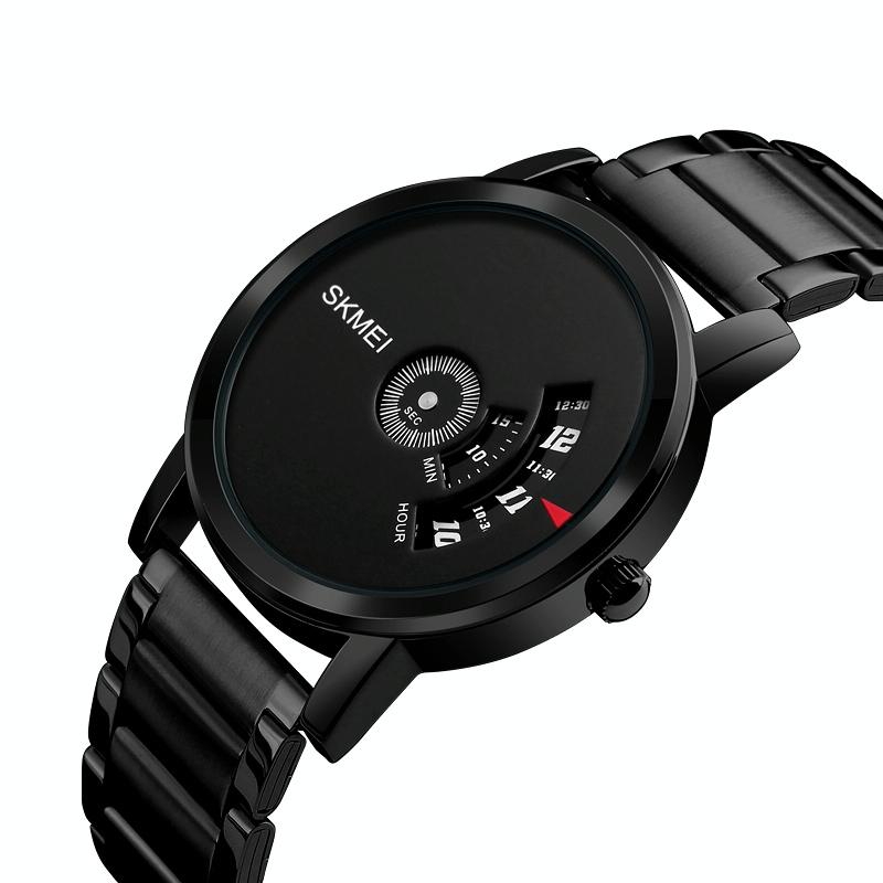 Stylish 30m Waterproof Quartz Watch with Stainless Steel Band - Black
