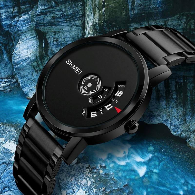 Stylish 30m Waterproof Quartz Watch with Stainless Steel Band - Black