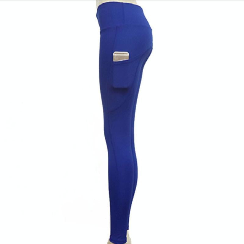 High Elastic Yoga Pants With Pockets For Women Jogging Workout Running Leggings Xl - Blue - Xl