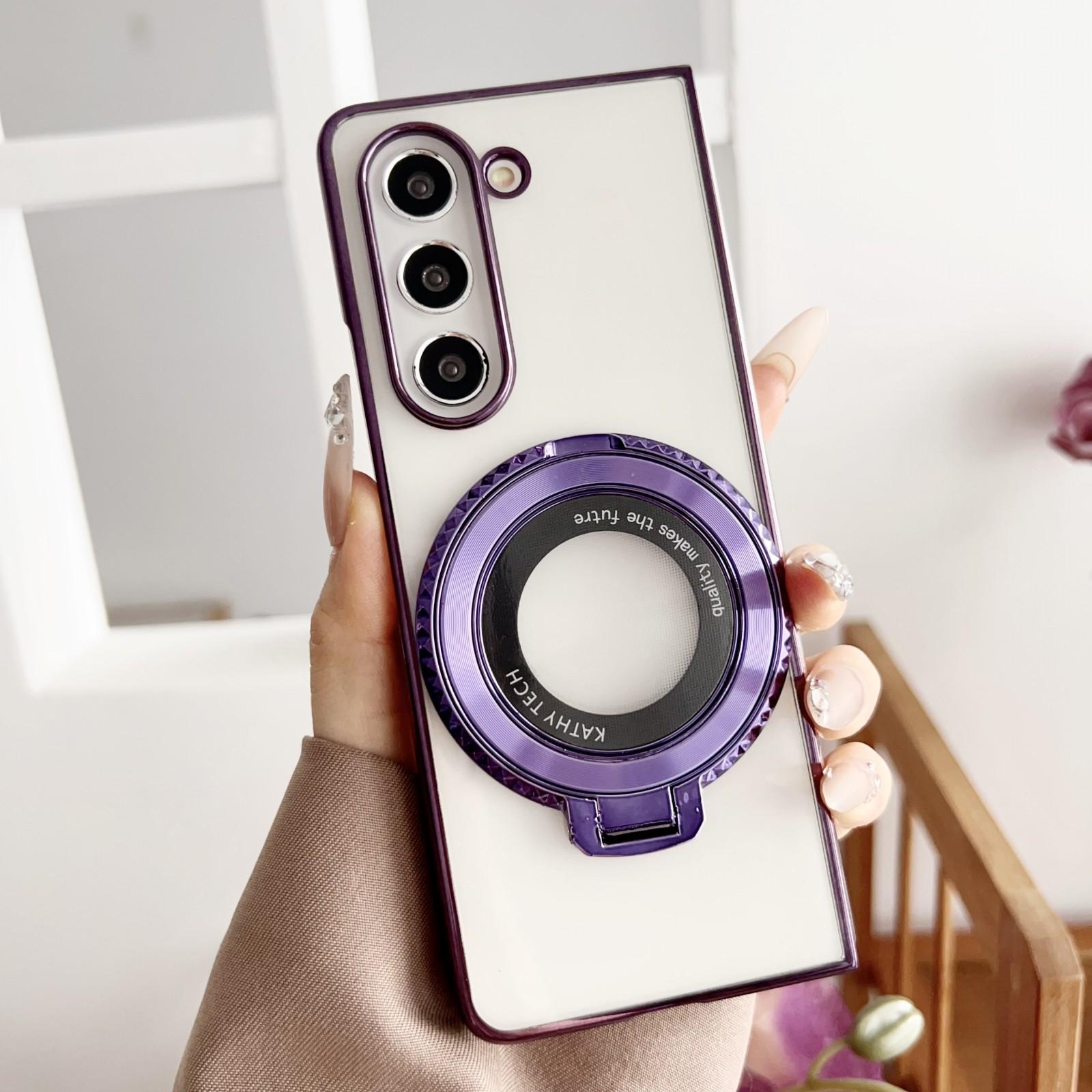 For Samsung Galaxy z Fold4 5G Shockproof Magsafe Holder for Rotating Plating Phone Case - Silver