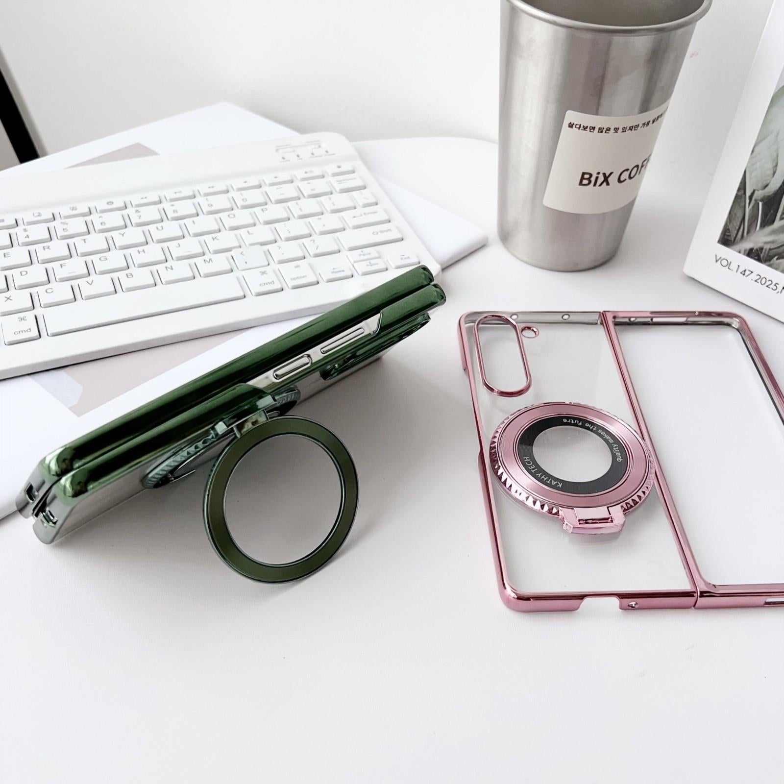 For Samsung Galaxy z Fold4 5G Shockproof Magsafe Holder for Rotating Plating Phone Case - Silver