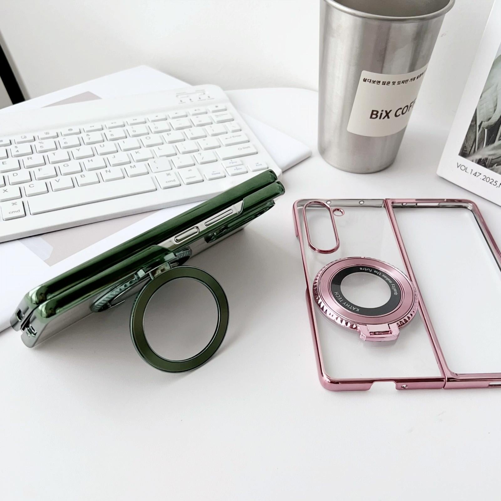 For Samsung Galaxy z Fold4 5G Shockproof Magsafe Holder for Rotating Plating Phone Case - Silver