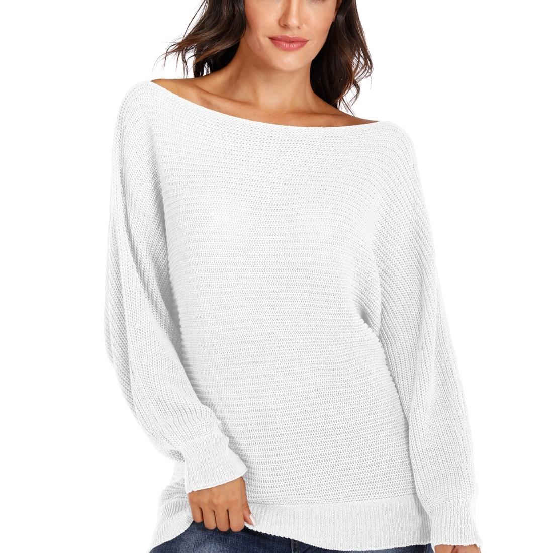Irregular Bat Sleeve Sweater Grey - L - White L