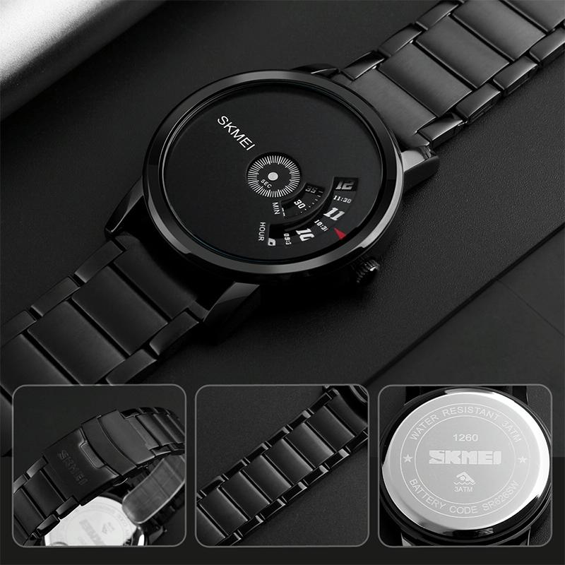 Stylish 30m Waterproof Quartz Watch with Stainless Steel Band - Jet Black