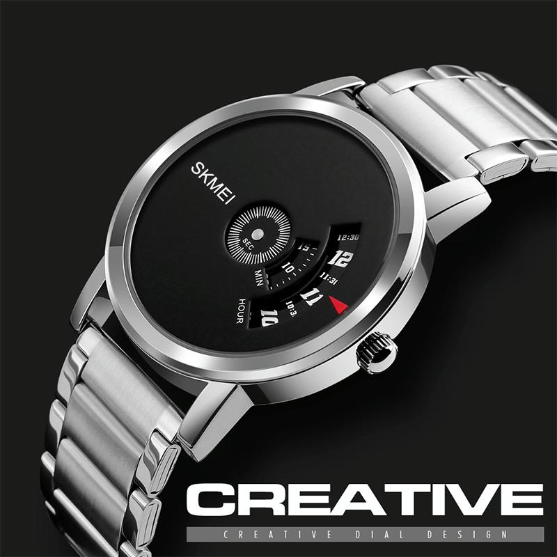 Stylish 30m Waterproof Quartz Watch with Stainless Steel Band - Jet Black