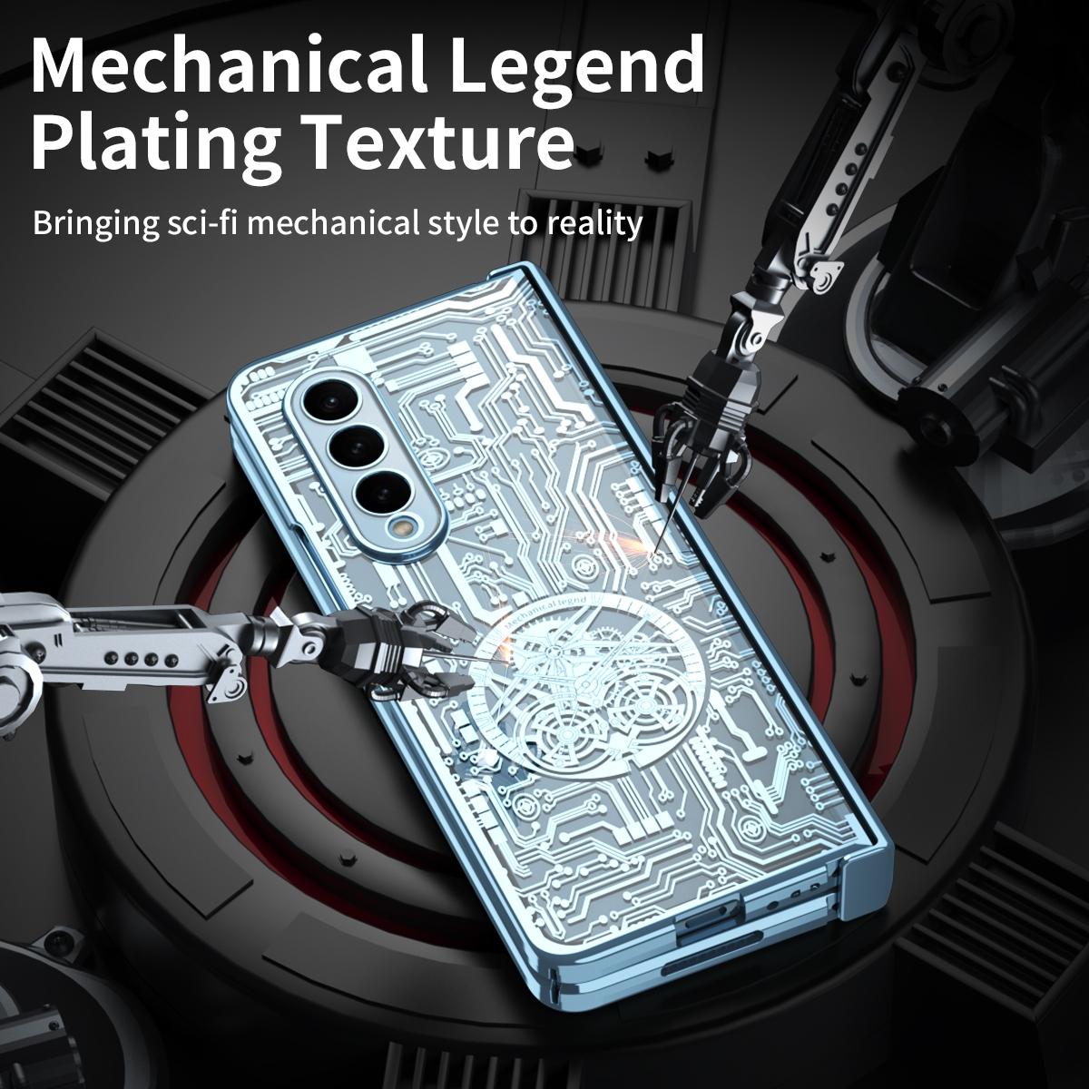 For Samsung Galaxy Z Fold4 5G Foldable Electroplated Phone Case - Mechanical Legend 4. - Silver