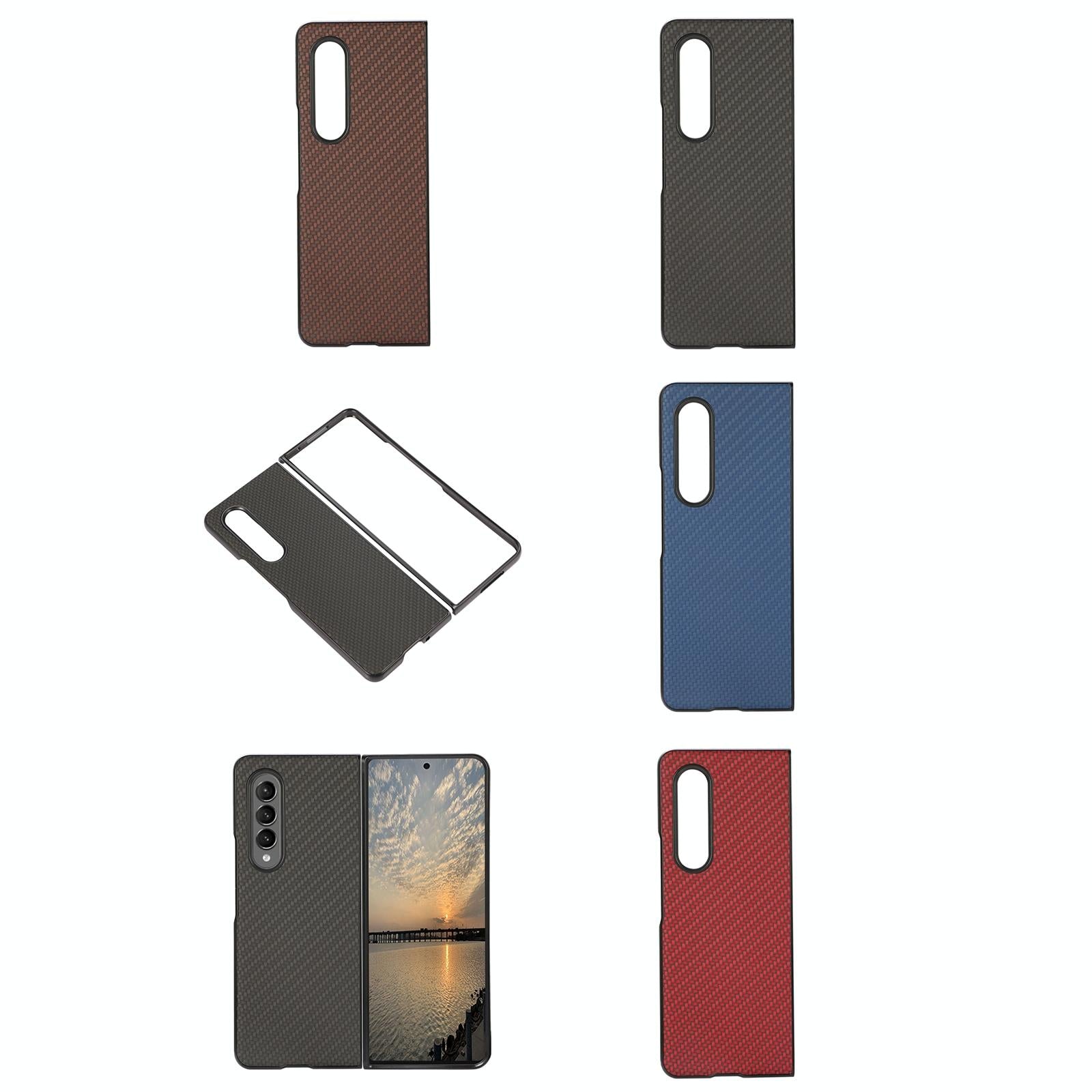 For Samsung Galaxy z Fold4 5G Carbon Fiber Texture Leather Phone Case - Pu Material - Blue