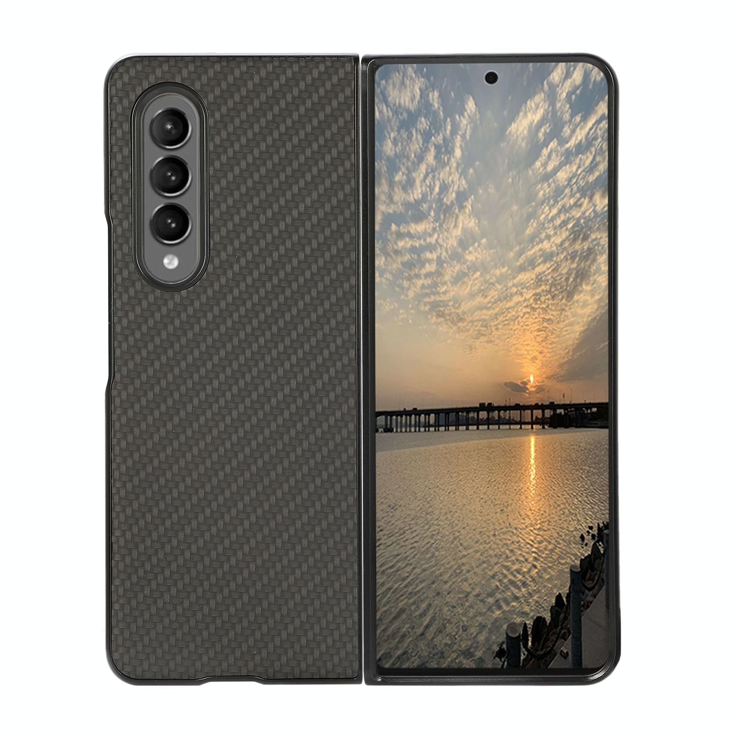 For Samsung Galaxy z Fold4 5G Carbon Fiber Texture Leather Phone Case - Pu Material - Blue