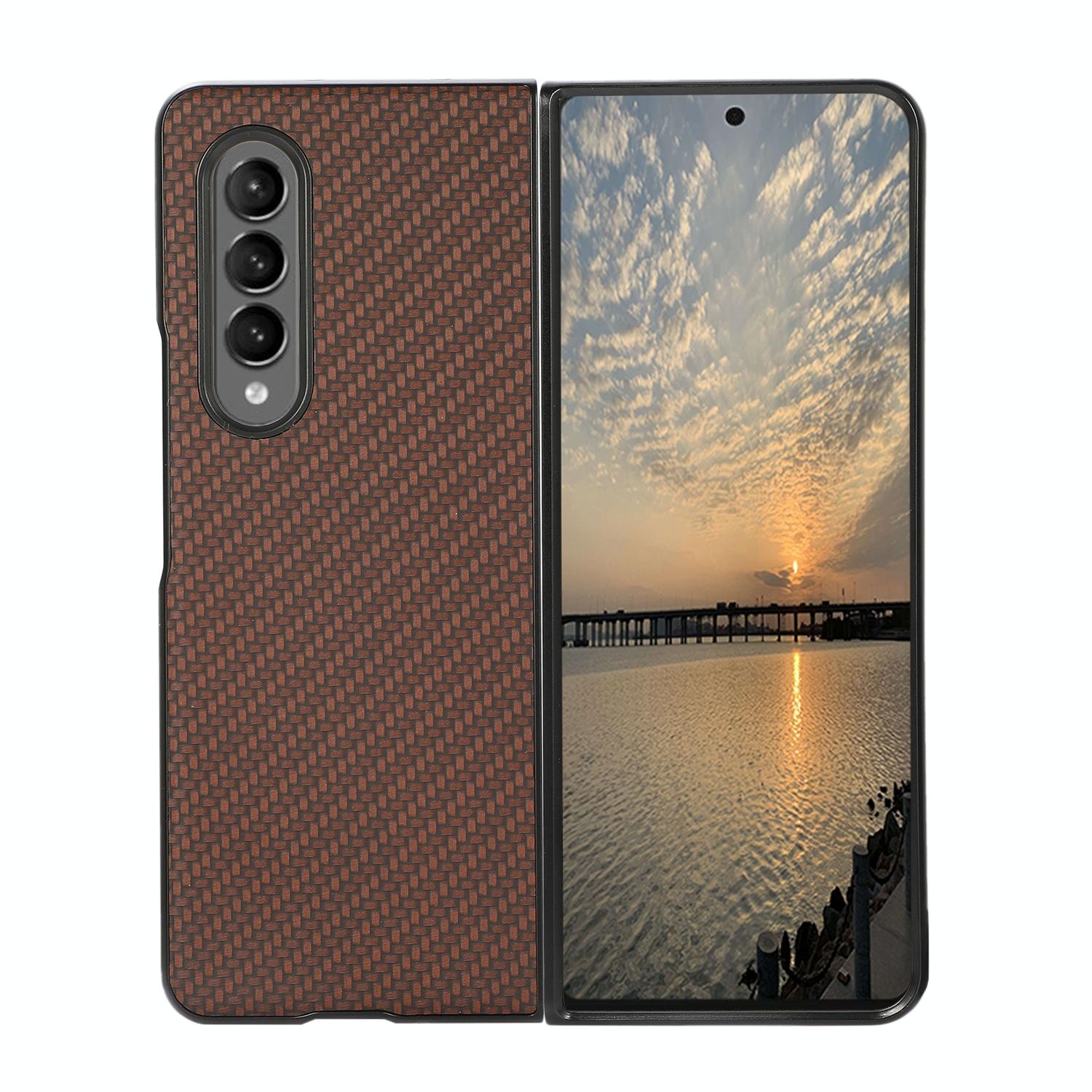 For Samsung Galaxy z Fold4 5G Carbon Fiber Texture Leather Phone Case - Pu Material - Blue