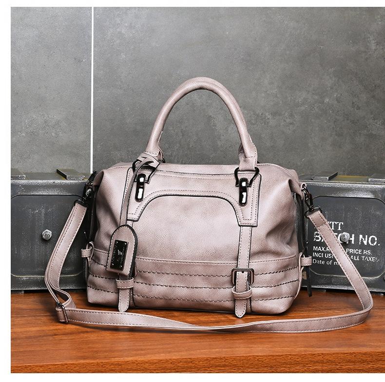 Soft Faced Casual Handbag - Large Diagonal Shoulder Bag - Brown