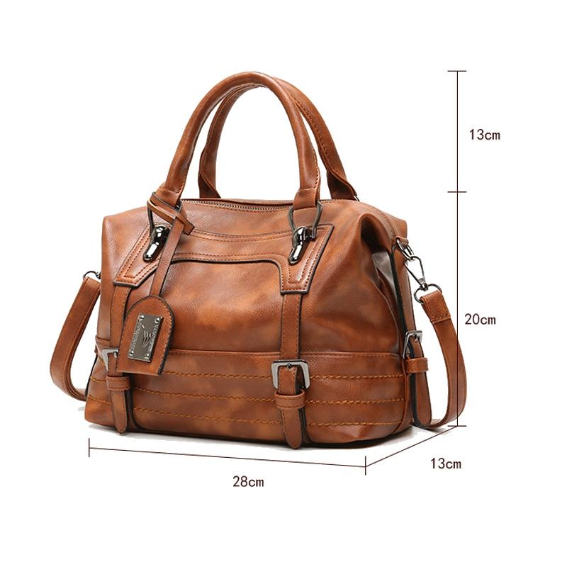 Soft Faced Casual Handbag - Large Diagonal Shoulder Bag - Brown